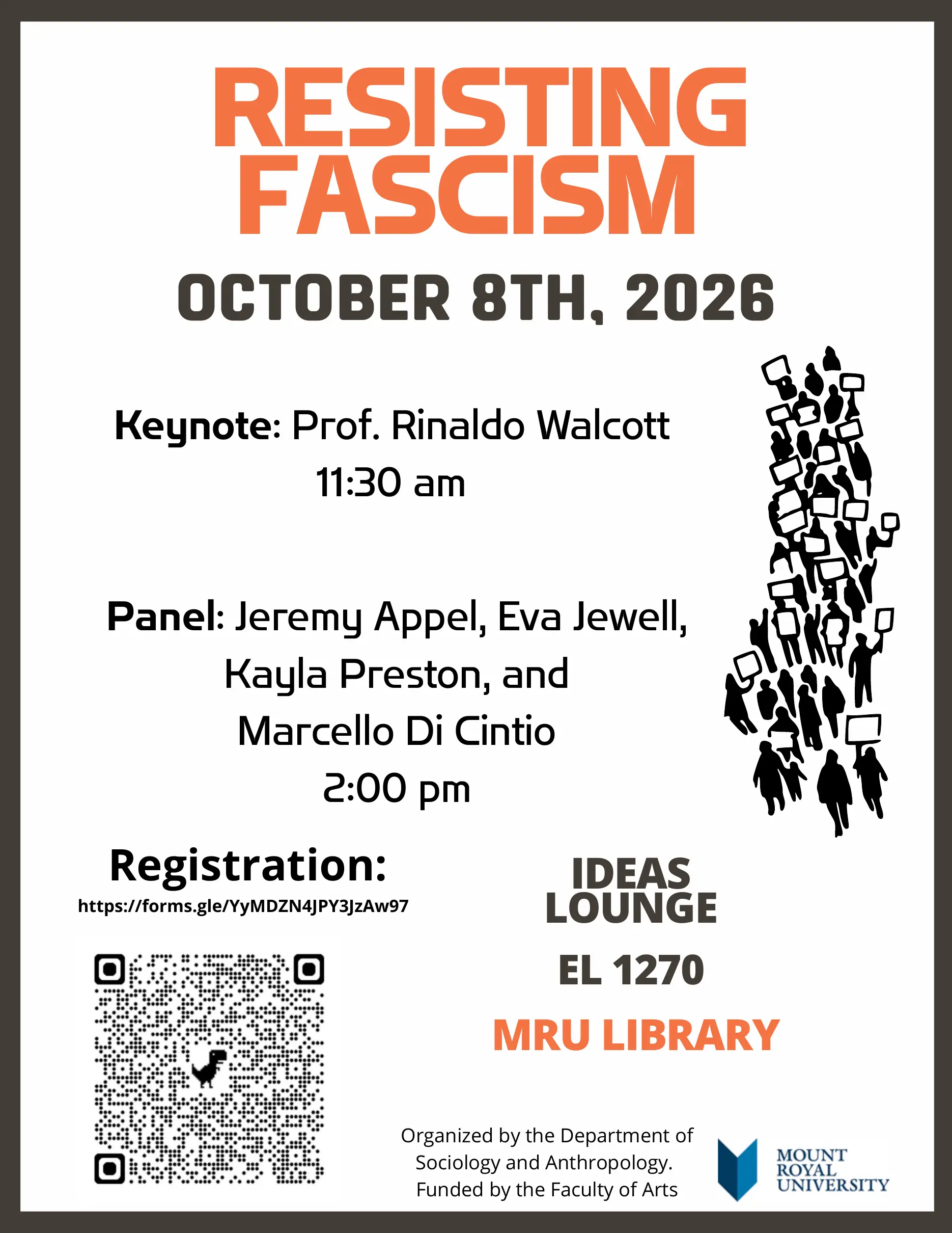 Poster for the Resisting Fascism keynote and panel on October 8, 2026